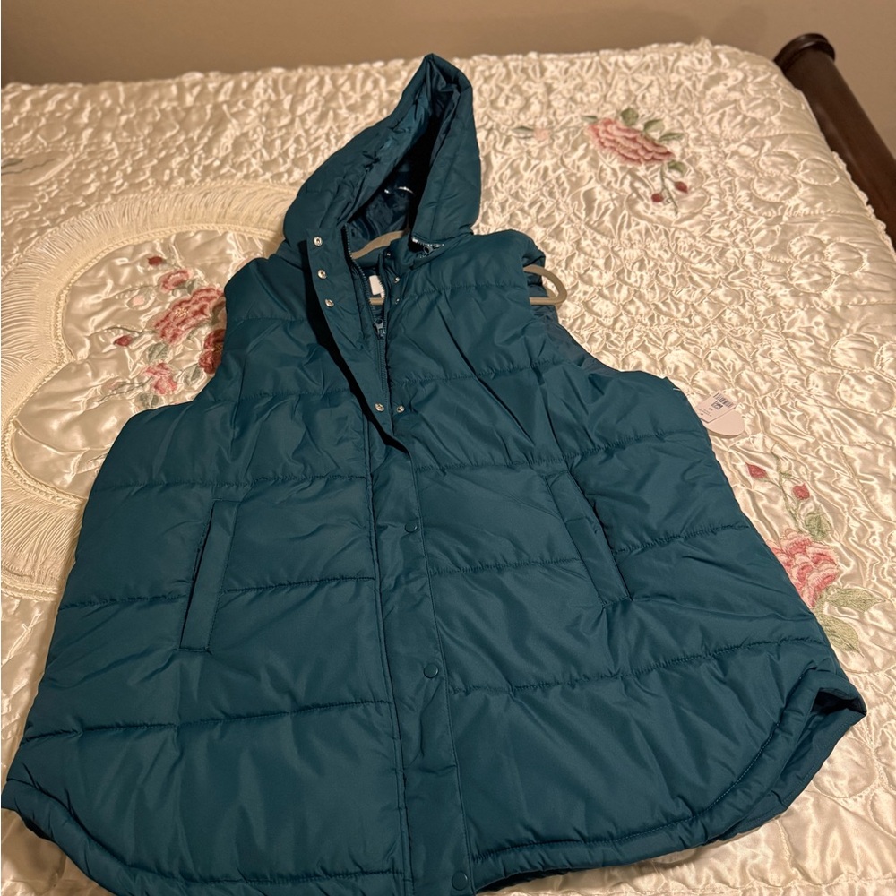 dip Teal Hooded Puffer Vest for Kids
